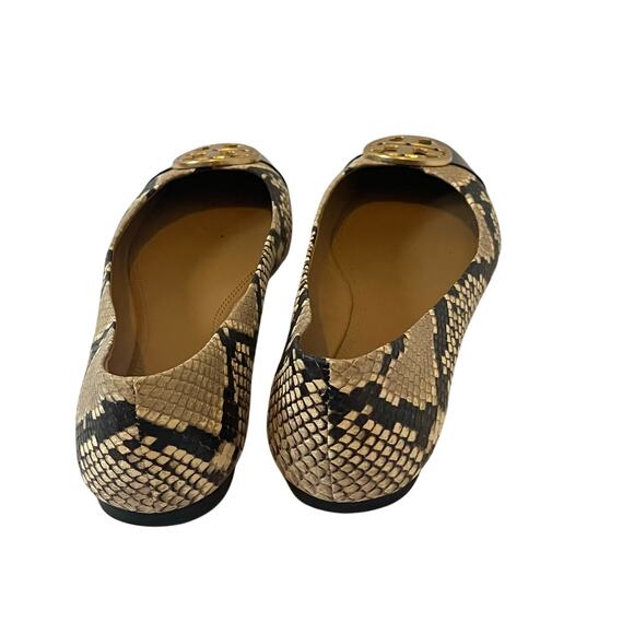 Tory Burch Chelsea Snake Printed Leather Cap Toe Ballet Flats Size 9.5 - Picture 4 of 8